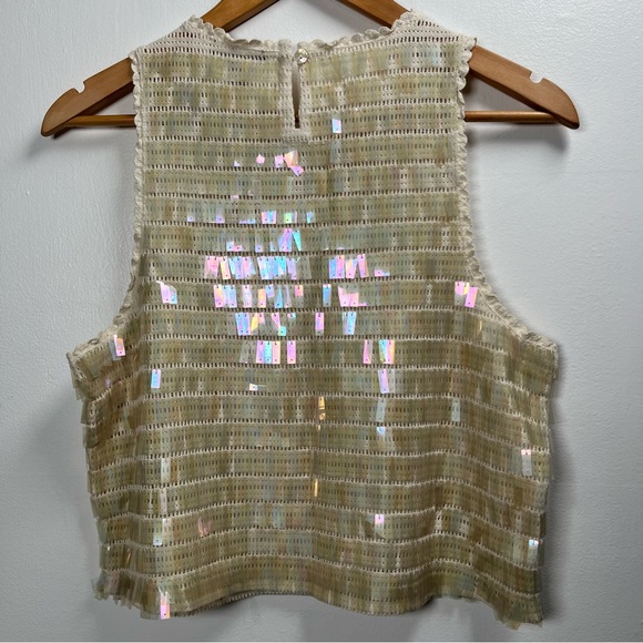 J.Crew Crochet Sequin Tank Top Scalloped Trim Size XS,S, M New Natural - Picture 13 of 16